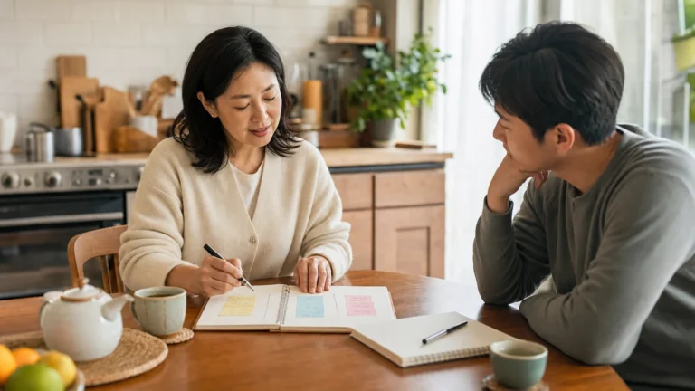 돌봄 업무를 나누어 적는 가족 보호자
