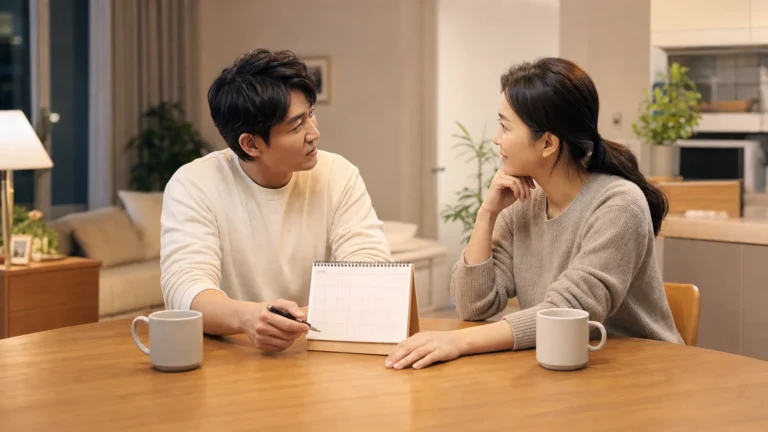 돌봄 일정과 역할을 대화하는 부부