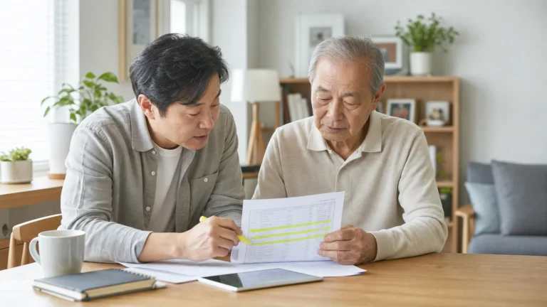 복지용구 급여확인서 다섯 줄을 확인하는 자녀