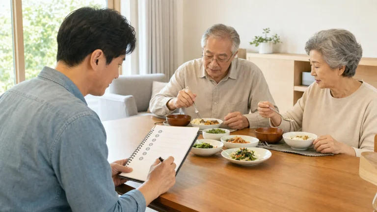 부모님의 씹기와 삼킴 상태 여섯 가지를 관찰하는 가족