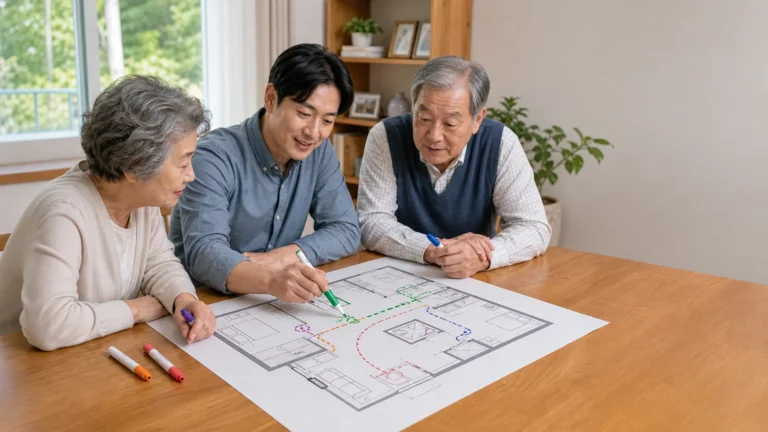 파킨슨병 부모님의 집 이동동선 다섯 구역 지도