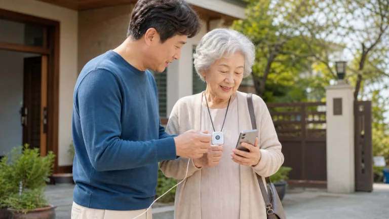 배회감지기 사용 전 여섯 가지를 시험하는 가족