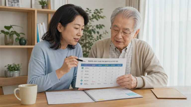 병원동행 서비스와 가족동행을 여섯 기준으로 비교하는 모습